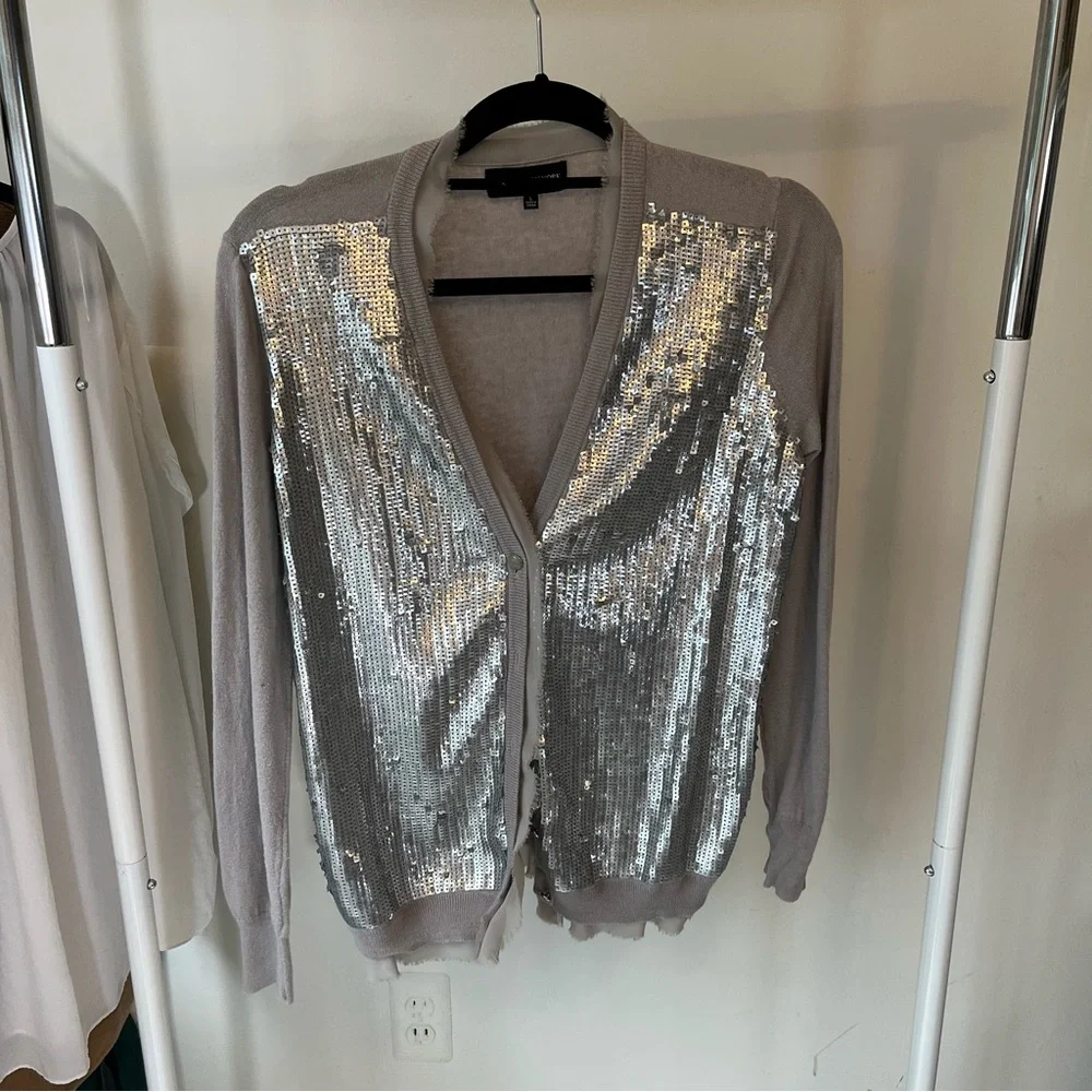 (4) Plus Size Professional Sequin Embellished Gray Blouse Beige  Sweater Office - Picture 3 of 16
